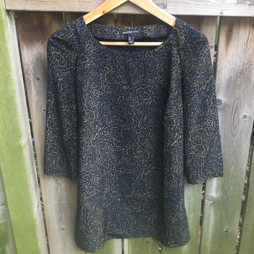 MANGO navy & brown popover tunic blouse - size M